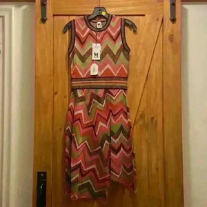 M Missoni Ladies Knit Sleeveless Dress W/Band Collar- Asymmetrical Hem Size 40